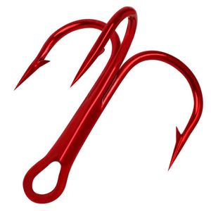 Fishing Hooks 50 PCS Lot Red Anchor Hook High Carbon Steel Barbed Treble Tackle