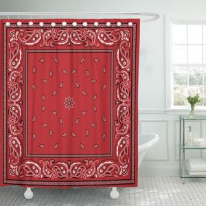 Shower Curtains Black Border Red Bandana Colorful Paisley Bandanna Waterproof Polyester Fabric X Inches With Hooks