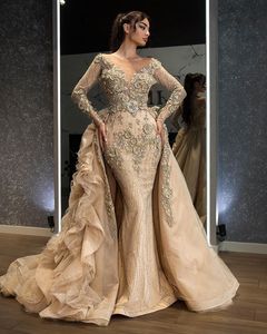 Rozmiar 2022 Plus arabski aso ebi luksusowy syrena seksowna sukienki balowe koronkowe koraliki Sheer szyja