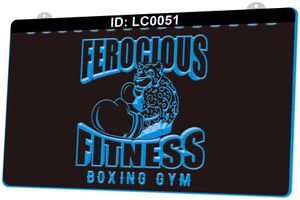 LC0051 Ferocious Fitness Boxe Gym Light Sign Incisione 3D