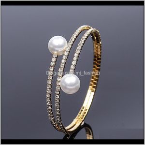 Armband JewelryCrystal Gold och Sier Rhinestone Pearl Shining Boho Justerbar storlek Öppen manschettarmband Pulseras Mujer Gift Drop Delivery 202