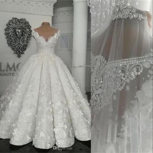 Düğün Balo Elbiseleri Gelin Elbise Mücevher Boyun İllüzyonu Kristal Boncuklar D Çiçekler Kapak Arapça Gelin Gowns Orta Doğu Vestido De Novia S E S E E