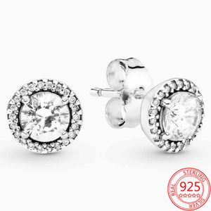 Clássico 925 Sterling Silver Série Timeless Charm Glitter Glitter Stud Senhoras Brincos