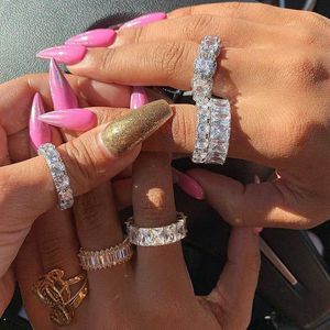 Arrived Baguette Cubic Zirconia Wedding Ring Women Jewelry micro pave cz eternity Band stack Rose Gold Pink finger ring