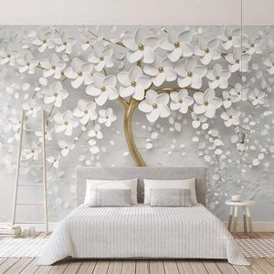 Tapety niestandardowe po murale 3D tapeta ścienna malowidła ścienne wytłaczane drzewa nowoczesne estetyka biała mural salon sofa sypialnia dekoracja