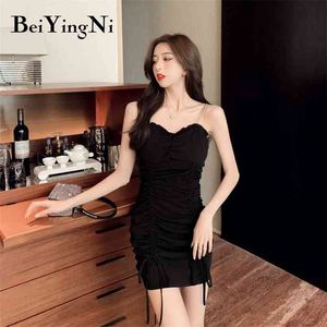 Black Sexy Club Mini Dresses Womens Pieghettato Luxury Skinny Fashion Summer Cinturino Tank Dress Strisciaggio Elegante ROEB 210506