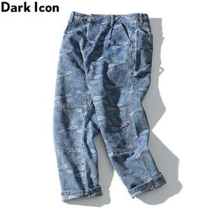 Bandana Jacquard Straight Jeans Män Pocket Loop Mäns Jeans Denim Pants 210603