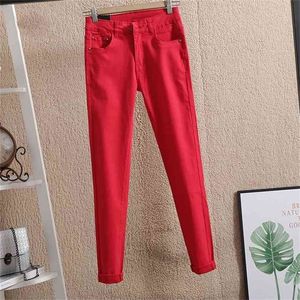 Women Pencil Jeans Pants Spring Candy Colored Mid Waist Zipper Slim Fit Skinny Full Length Female Trousers Fashion 25-34 210809