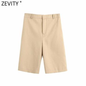 Zevity Women Fashion Solid Color Business Spodnie Office Lady Casual Slim Kieszenie Proste Spodnie Chic Pantalones Mujer P890 210603