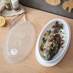 Storage Bottles & Jars Cooking Tools Supplies Microwave Steamed Fish Pan Food Container Grade Steamer Kitchen Accessories