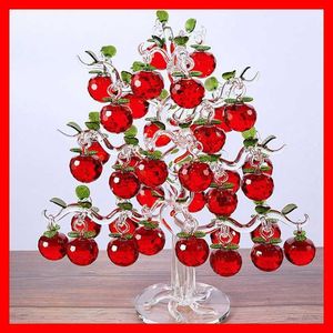 Beautiful Glass Crystal Apples Tree with 36 pcs Fengshui Crafts Chirstmas Hanging Ornament Housewarming Gifts 210804