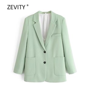 Mulheres Sólidas Bolsos De Cor De Patch Blazer Escritório Senhoras Manga Longa Ternos Causos Causal Elegante Outwear Casaco Tops C513 210420