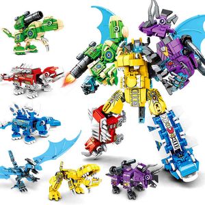 Transformation 6 in 1 City Police Dinosaur Mecha ormation Guard Robot Enlighten Block Set Kids Educational Building Toys R231127