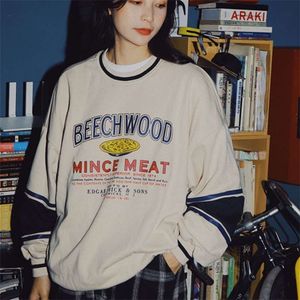 Preppy Style Brand Vintage Letter Print Crewneck Sweatshirt för Teens Tjejer Kvinnor Långärmade Toppar Koreanska Harajuku Kläder 210928