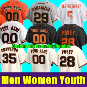 Top New mężczyźni kobiety młodzież Buster Posey san Brandon Crawford koszulki Francisco Kris Bryant Mike Yastrzemski Kevin Gausman Giants Donovan Solano Alex Dickerson jersey