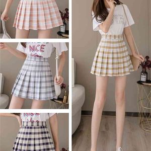 High Waist Pleated Skirt Anime Cosplay School Uniform Student Girl Plaid Plus Size S Womens 210608