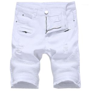 Pantalones cortos de mezclilla de motorista de verano para hombre, pantalones vaqueros desgastados rasgados de ajuste clásico, Bermudas informales para hombre, mezclilla elástica masculina