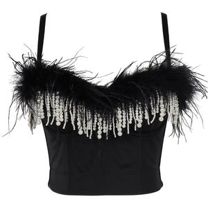 Sleeveless Corset Crop Top Black Women Sexy Backless Spaghetti Strap Tank Tops Bead Summer Casual Bustier Cami Clothing 210515