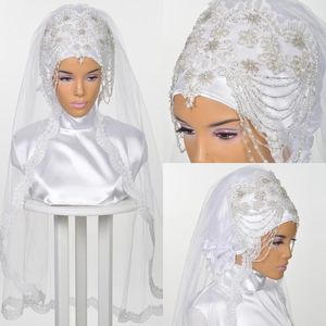 Bridal Veils Luxury Muslim Wedding Hijab 2021 Lace Voile Khimar Islamic Nikkah Mariage One-Layer Fingertip Length