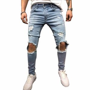 Moda Streetwear Męskie Dżinsy Vintage Niebieski Szary Kolor Skinny Zniszczone Ripped Jeans Broken Punk Spodnie Homme Hip Hop Jeans Men 211104