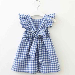 Summer Girls 'Dress Baby Cute Plaid Bow Pleated Open-Back Party Princess Children's Toddler Kids Girls Kläder 210625