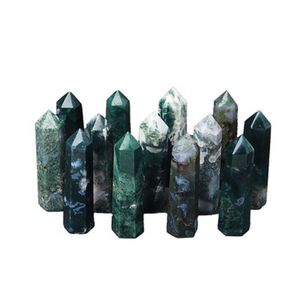 Naturlig Waterweed Agate Arts Heminredning Healing Crystal Grov Polerad Hexagonal Prism Minerals Energy Quartz Pillar