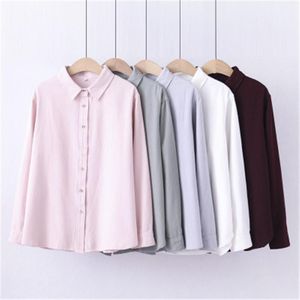Women's Blouses & Shirts 2022 Women Flannel Tops And Cotton Lady Long Sleeve Solid Color Office Work White Clothes Fashion Woman
