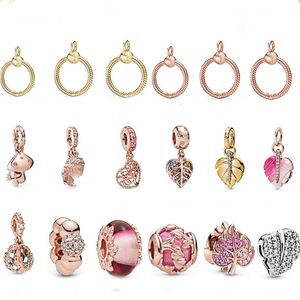 925 prata charme rosa folha de ouro vitrificada colar de colar para pandora pulseira corda beads diy moda jóias