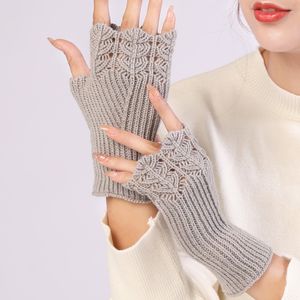 Frauen Halbe Finger Handschuhe Winter Warme Wolle Stricken Fingerlose Einfarbig Dame Hand Schutz Outdoor Fäustling Handschuhe