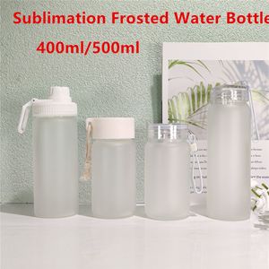 DIY Sublimation Frosted Water Bottle Frosted Glass Mug Matte Glass Juice Bottle Transparent Blank Sublimation Tumbler Travel Mug 400ml 500ml