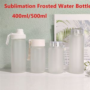 Bottiglia di acqua smerigliata per sublimazione fai-da-te Tazza di vetro smerigliato Bottiglia di succo di vetro opaco Trasparente Bicchiere per sublimazione vuoto Tazza da viaggio 400ml 500ml