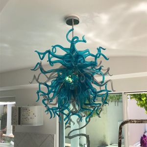 Modern LED Pendant Lamp Hand Blown Glass Chandelier Turquoise Gray Color Home Lights for Art Decoration 28 Inches