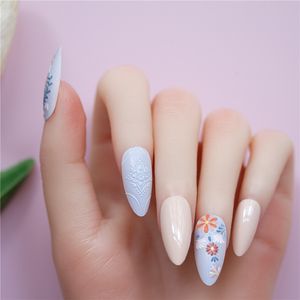 24 pcs amêndoa unhas falsificador 6 estilos 3d destacável unhas falsas pressione na tampa completa DIY Nail Art Dicas Manicure