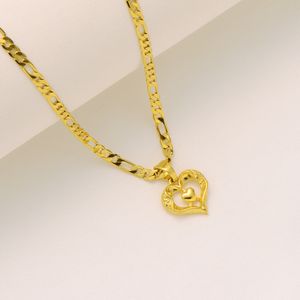 Womens centre Heart Pendant Italian Figaro Link Chain Necklace 18k Solid Gold GF 600 * 3 mm