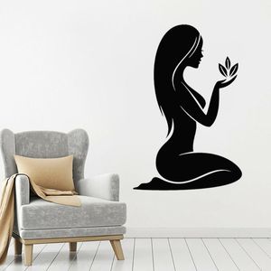 Wall Stickers Beauty Salon Decal Naked Girl Nature Flowers Massage Sticker For Decor Removable X400