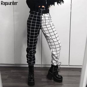 Gothic Black White Checkerboard Print Sweatpants Women Stretch High Waist Loose Streetwear harajuku Jogger Pants 210510