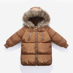 LZH 2021 Winter Autumn Thick Mid-Length Fur Collar Kids Coat Windproof Down Jacket For Girls Fashion Warm Boys Clothes 1-6 Years H0909