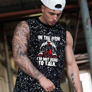 New Fashion Drop Armhole Tank Top Men Bodybuilding Fitness Sleeveless Shirt 100% Cotton Side Cut Off Gym Clothing 210421