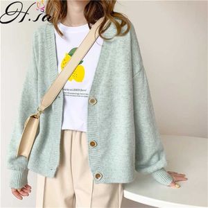 H.SA Women Sweater Cardigan Winter Solid Cashmere Top Casual Cardigans Chic Korean Fashion Winter Knit Jacket sueters mujer 211217