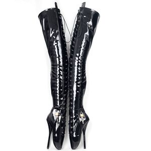 Fetish Corset Dominatrix / Lår / Crotch Boot Sexy 18cm High Heel Ballet Stövlar med lås