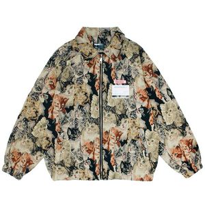 Men's Jackets Men Hip Hop Cat Print Jacket Coat Streetwear Bomber 2021 Autumn Harajuku Cotton Casual Outwear Zipper
