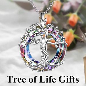 Cadeias requintadas de colares de árvore de vida prateada com colar de pingente de cristal multicolor Circular Presentes de joalheria da família Celta