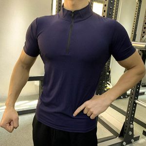 2021 zipper Running Men Sport Training Ice silk summer Polo T-shirt Short Sleeve Male Casual Quick dry Gym Fitness Slim Tees Tops Clothing