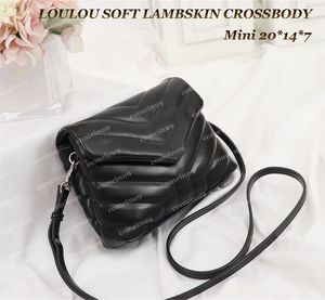 ファッション女性のソルフラムスキンミニフラップバッグLoulou Crossbodyチェーンバッグシルバーハードウェア本革女性メッセンジャー肩の財布小さなハンドバッグ20cm