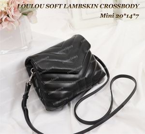 Moda damska Solf Lambskin Mini torby z klapką LouLou Crossbody torba z łańcuszkiem Srebrny sprzęt Prawdziwa skóra lady Messenger Torebka na ramię Małe torebki 20 cm