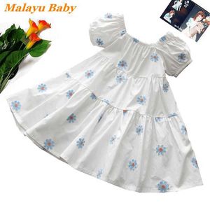 Baby Girls Casual Costumes 2021 Summer New Fashion Short Sleeve Dresses Kids Sweet Floral Party Vestidos Princess Clothes 3-7 Y Q0716