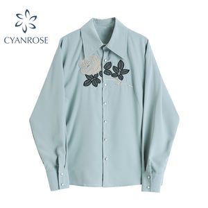 Floral Embroidery Blouse For Women Single Breasted Lapel Spring Vintage Long Sleeve Fashion Loose Shirt Female Blusas Tops 210417