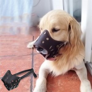 Justerbara mjuka läderförband Hundmaskmaske Mouth Mouth Clise Anti Stop Chewing Pet Training Products för små medelstora stora tillbehör