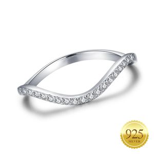 925 Sterling Silver Anel Thumb Wave Com Clear CZ Cúbico Zircônia Cristais Alta Banda Polido para Mulheres