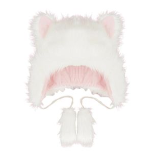 Berets Women's Cartoon Bear Ear Shape Faux Fur Hat Fluffy Winter Warmer Plush Cosplay Gifts For Girlfriend Teenagers
